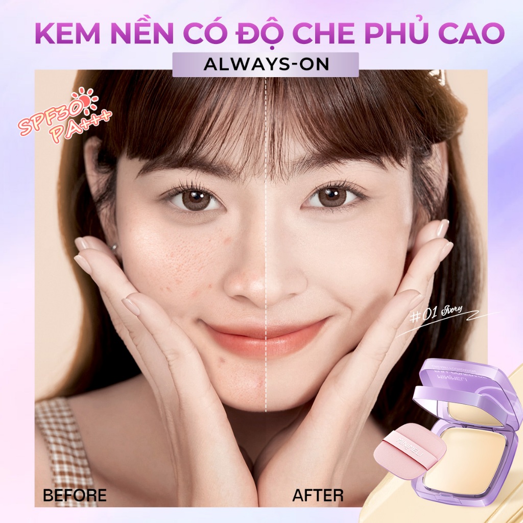 Ảnh Kem nền không chổi than MINIMELI Bảo hiểm toàn diện 24H với trang điểm mặt gương 1