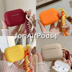 Hộp đựng tai nghe hình vuông màu đỏ rượu vang cho vỏ AirPods4 gen Vỏ bảo vệ dây đeo tay mặt cười Phong cách mới cho vỏ bảo vệ tai nghe AirPodsPro3 Tương thích với vỏ AirPodsPro Vỏ AirPods2gen