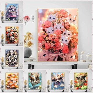MOZI✨40 * 50cm / 30 * 40cm tranh tô màu theo số tranh số hóa bộ tô màu theo số đống thú cưng Thú Cưng Dễ Thương Tự Làm Kỹ Thuật Số Tranh Sơn Dầu Vẽ Tay Tranh Tô Màu Tranh Kỹ Thuật Số Tranh Tay Nhồi Bông Tranh Acrylic Trang Trí Nhà Cửa Tranh