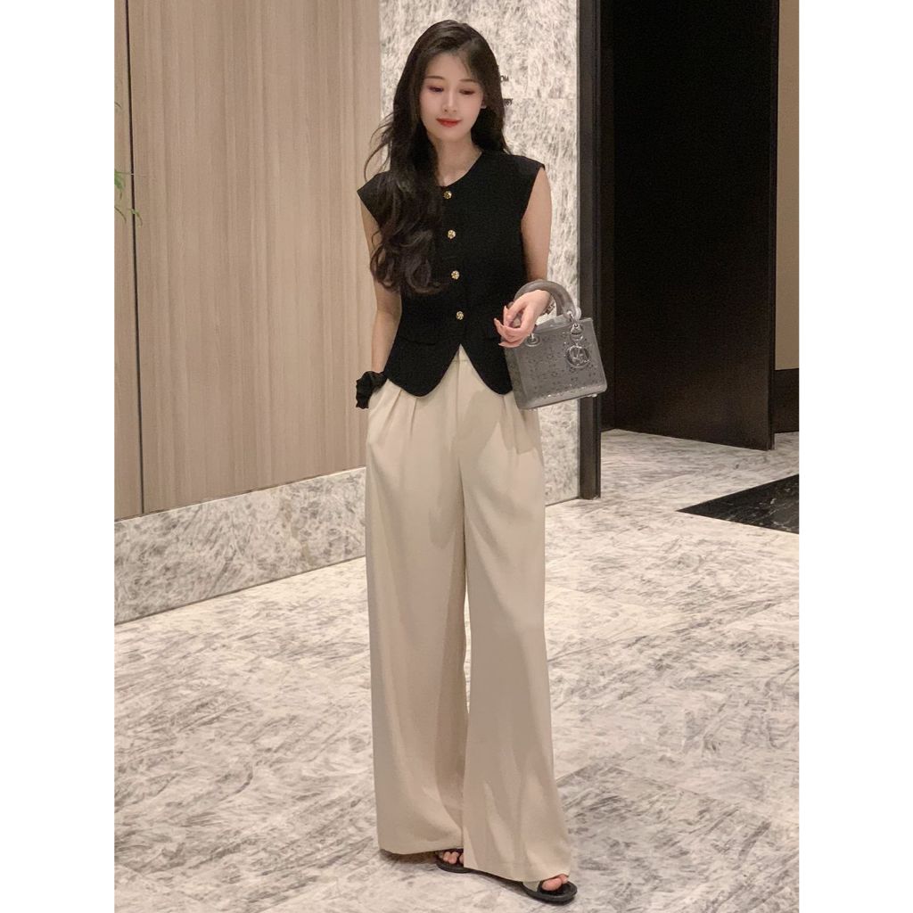 Suxi Đơn Giản Màu Trơn Pháp Retro Thu Đông Mới Áo Vest Nữ Không Tay Ngắn 240921