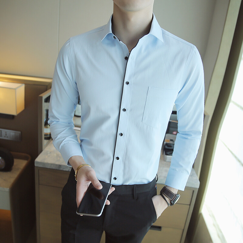 Mới Nam Công Sở Áo Sơ Mi Cotton Trang Trọng Áo Sơ Mi Bỏ Túi Văn Phòng Làm Việc Dài Tay Áo Sơ Mi Thường Ngày