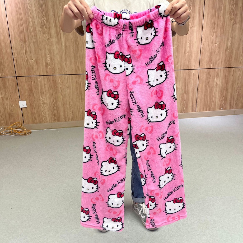 Bộ Đồ Ngủ Quần Lông Cừu Co Giãn Hoạt Hình Kitty Thời Trang Mùa Đông Nữ