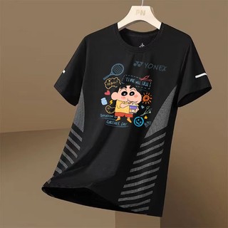 Áo thể thao in hình hoạt hình YONEX "Crayon Shin chan" dành cho nam và nữ, quần áo tập cầu lông và bóng chuyền ngắn tay thoáng mát và thoáng khí