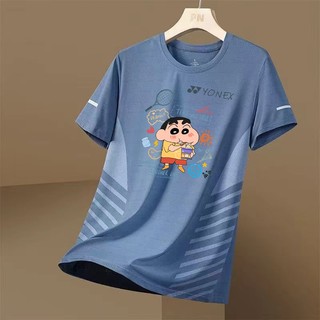 Áo thể thao in hình hoạt hình YONEX "Crayon Shin chan" dành cho nam và nữ, quần áo tập cầu lông và bóng chuyền ngắn tay thoáng mát và thoáng khí
