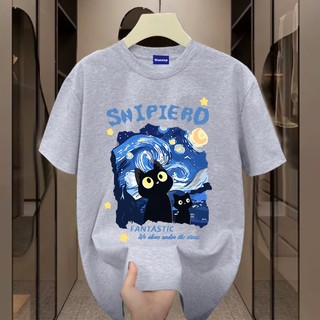 ✨Hàng có sẵn✨WASSUP Starry Sky Cat-Áo thun nam mới! 100% cotton, thời trang, Unisex