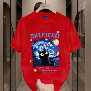 ✨Hàng có sẵn✨WASSUP Starry Sky Cat-Áo thun nam mới! 100% cotton, thời trang, Unisex
