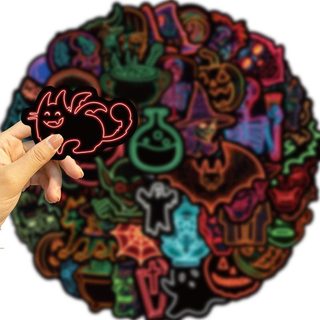 50psc Hoạt Hình Neon Halloween Graffiti Dán Ván Trượt Xe Máy Hành Lý Ô Tô Chống Thấm Nước Miếng Dán Đồ Chơi