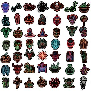 50psc Hoạt Hình Neon Halloween Graffiti Dán Ván Trượt Xe Máy Hành Lý Ô Tô Chống Thấm Nước Miếng Dán Đồ Chơi