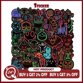 50psc Hoạt Hình Neon Halloween Graffiti Dán Ván Trượt Xe Máy Hành Lý Ô Tô Chống Thấm Nước Miếng Dán Đồ Chơi