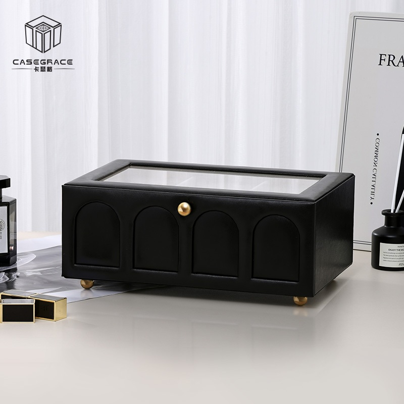 CASEGRACE hộp đựng đồ trang sức 2 lớp, cửa sổ acrylic trong suốt, cho nhẫn, bông tai, vòng tay, vòng cổ
