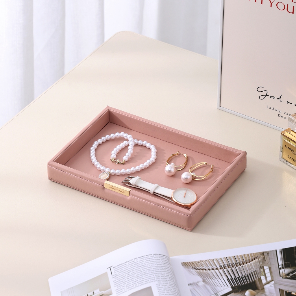 Casegrace Trang Trí Khay Vanity Để Bàn Lưu Trữ Người Tổ Chức Catchall Khay Valet Khay Đầu Gối Hoặc Tủ Quần Áo Tổ Chức Da PU Phòng Tắm Khay