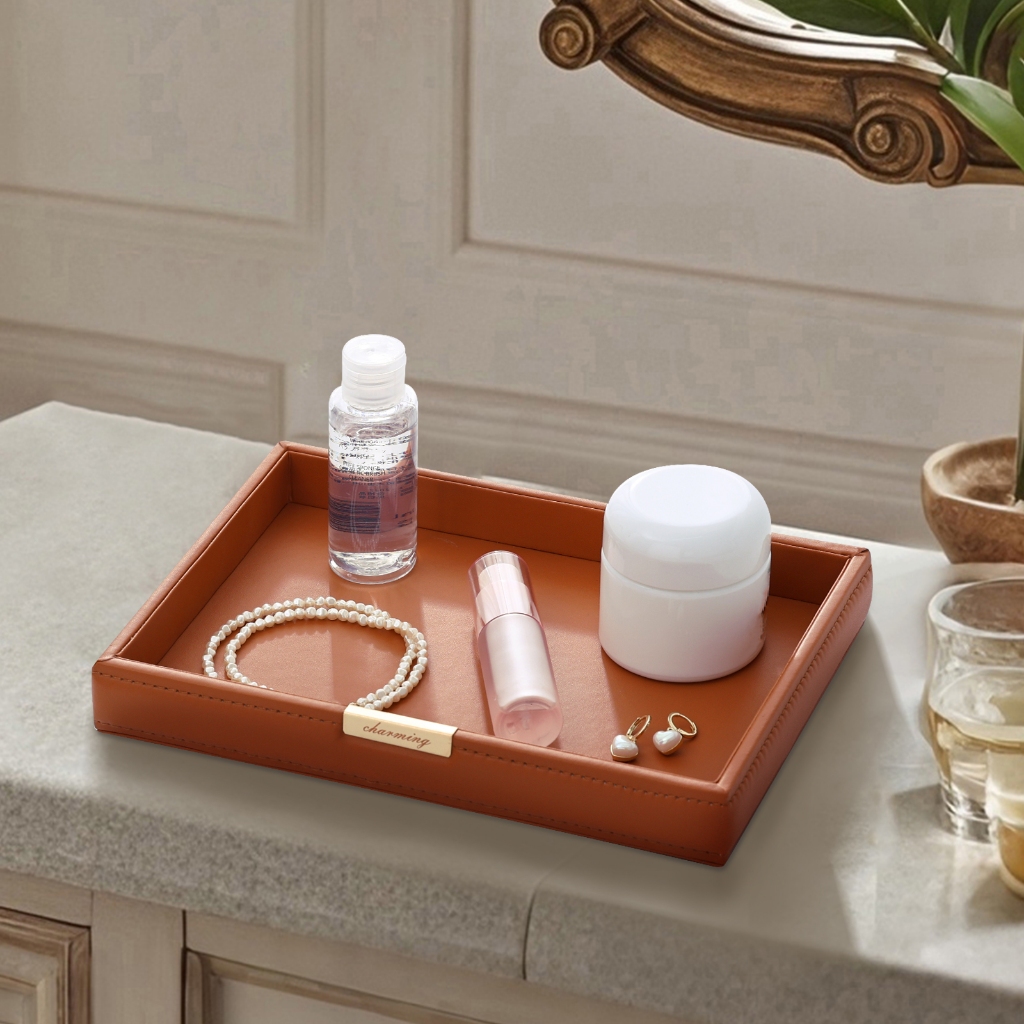 Casegrace Trang Trí Khay Vanity Để Bàn Lưu Trữ Người Tổ Chức Catchall Khay Valet Khay Đầu Gối Hoặc Tủ Quần Áo Tổ Chức Da PU Phòng Tắm Khay