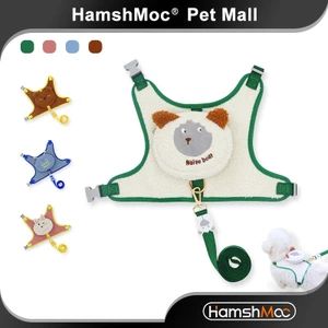 HamshMoc Bộ dây nịt và dây xích cho chó thoải mái Dây đeo ngực mềm mại có thể điều chỉnh Dây xích bền có túi có thể tháo rời cho thú cưng ngoài trời