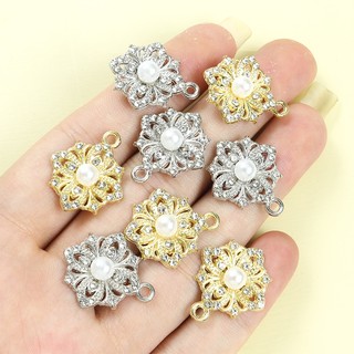 10 Chiếc Quyến Rũ Hoa Tuyệt Đẹp Tinh Tế Với Kim Cương Giả Sáng Bóng & Ngọc Trai Bông Tuyết Độc Đáo / Bốn Lá Hình Cỏ Ba Lá Mặt Dây Chuyền Cho DIY Ánh Sáng Sang Trọng Vòng Cổ Thanh Lịch Áo Len Dây Chuyền Bông Tai