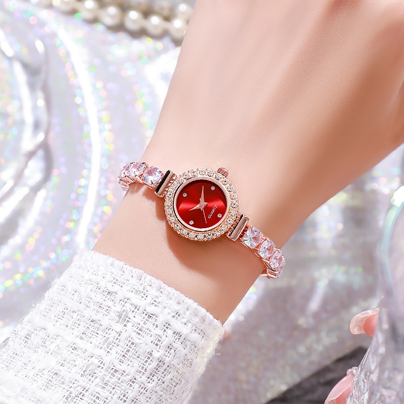 Nước Kim Cương Ruy Băng Chiên Bột Xoắn Dây Xích Với Kim Cương Tròn Đồng Hồ Nữ Điều Chỉnh Miễn Phí Vòng Tay Đồng Hồ Thạch Anh Nữ