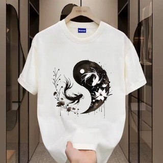 ✨Hàng có sẵn✨WASSUP Chinese Tai Chi Fish-Áo thun nam mới! 100% cotton, thời trang, Unisex