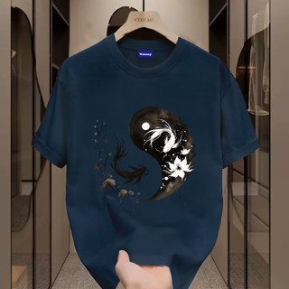 ✨Hàng có sẵn✨WASSUP Chinese Tai Chi Fish-Áo thun nam mới! 100% cotton, thời trang, Unisex