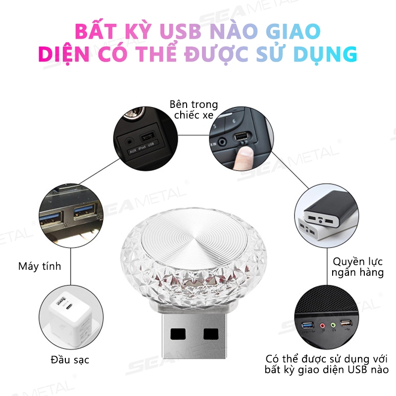 Đèn LED USB Di Động Ô Tô SEAMETAL USB Đèn Xung Quanh Mini LED Trang Trí Không Khí Đèn Cho Nội Thất Ô Tô Môi Trường Ánh Sáng Máy