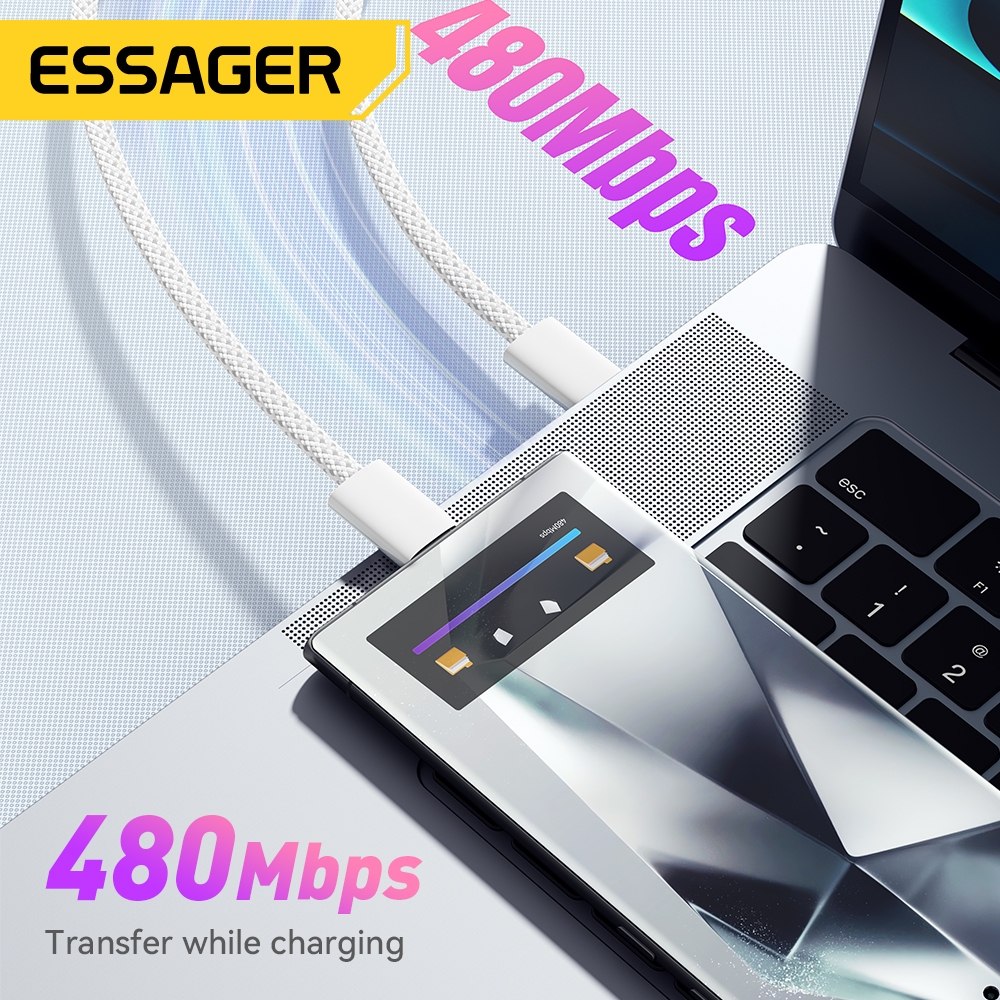 Ảnh Essager Type C 60W Type-C Cáp dữ liệu sạc nhanh Type C cho huawei Infinix ip16 15 4