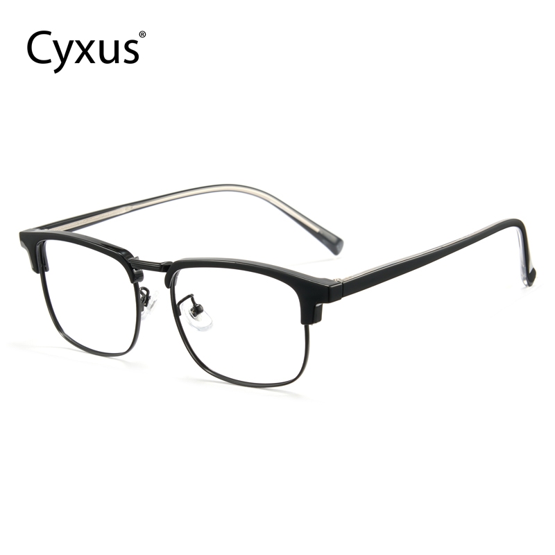 Cyxus Kính Chống Ánh Sáng Xanh Gọng Browline Titanium Acetate Vuông Nửa Khung Giảm Mỏi Mắt Máy Tính Văn Phòng 8216