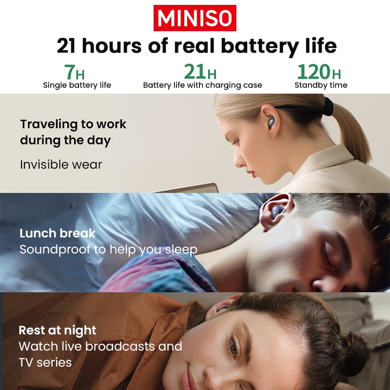 MINISO MS153 Tai nghe ngủ Tai nghe BT5.0 chống nước IPX5 / Tai nghe không dây ngủ vô hình / Bluetooth thể thao / nhạc âm thanh nổi | BigBuy360 - bigbuy360.vn