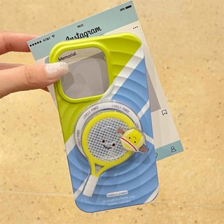 Ốp bảo vệ chân đế họa tiết vợt tennis xoay sáng tạo cho iPhone 15pro 15promax 14 14promax 14pro 16 pro max 16 plus vỏ bảo vệ sóng