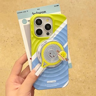 Ốp bảo vệ chân đế họa tiết vợt tennis xoay sáng tạo cho iPhone 15pro 15promax 14 14promax 14pro 16 pro max 16 plus vỏ bảo vệ sóng