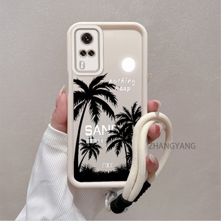 Ốp Lưng Cho vivo Y51 Y51A 4G Y31 Y51s Y53s Ốp Điện Thoại Silicon Thẩm Mỹ Họa Tiết Cây Dừa TPU Mềm Thiết Kế Mới Với Dây Treo Cá Tính