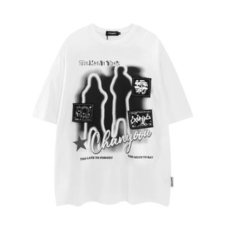 GKSSS Áo thun nam Mùa hè chắp vá thêu dáng rộng nam hip hop cổ tròn cotton nguyên chất tay ngắn đa năng