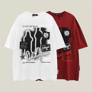 GKSSS Áo thun nam Mùa hè chắp vá thêu dáng rộng nam hip hop cổ tròn cotton nguyên chất tay ngắn đa năng