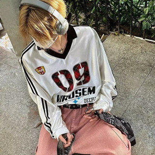 Áo nỉ nam Gksss kiểu Mỹ cổ điển dáng rộng in chữ cổ chữ V phong cách trung lập áo thể thao
