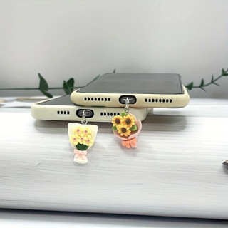 Điện Thoại Di Động Chống Bụi Cắm diy Nhựa Nhỏ Tươi Một Bó Hoa Mặt Dây Chuyền Nhỏ Lỗ Điện Thoại Di Động Chống Bụi Cắm