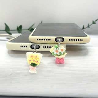 Điện Thoại Di Động Chống Bụi Cắm diy Nhựa Nhỏ Tươi Một Bó Hoa Mặt Dây Chuyền Nhỏ Lỗ Điện Thoại Di Động Chống Bụi Cắm