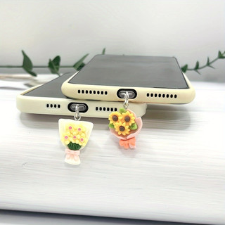 Điện Thoại Di Động Chống Bụi Cắm diy Nhựa Nhỏ Tươi Một Bó Hoa Mặt Dây Chuyền Nhỏ Lỗ Điện Thoại Di Động Chống Bụi Cắm