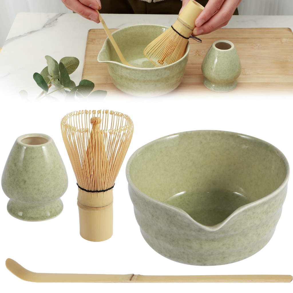 YUJUVI Matcha Kit Matcha Whisk Set Accessoire De Cérémonie Du Matcha Japonais 9 Pièces Bol Matcha Avec Bec Fouet Au Matcha Ouillère à Thé Kit De Fabrication De Thé (Dégradé Vert Kit