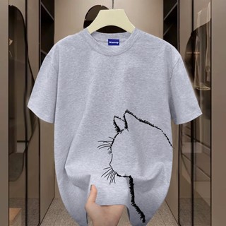✨Hàng có sẵn✨WASSUP Cat silhouette-Áo thun nam mới! 100% cotton, thời trang, Unisex