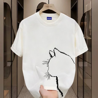 ✨Hàng có sẵn✨WASSUP Cat silhouette-Áo thun nam mới! 100% cotton, thời trang, Unisex