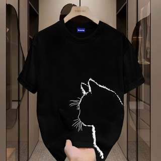 ✨Hàng có sẵn✨WASSUP Cat silhouette-Áo thun nam mới! 100% cotton, thời trang, Unisex