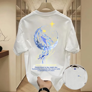 ✨Hàng có sẵn✨WASSUP Blue crescent moon flying fish-Áo thun nam mới! 100% cotton, thời trang, Unisex
