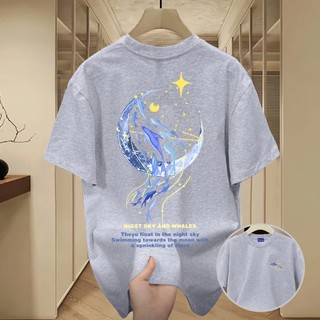 ✨Hàng có sẵn✨WASSUP Blue crescent moon flying fish-Áo thun nam mới! 100% cotton, thời trang, Unisex