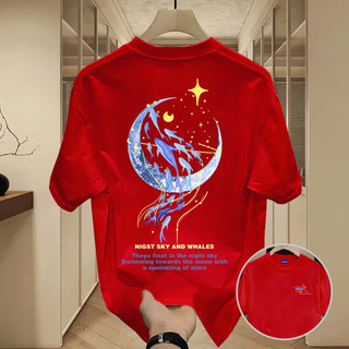 ✨Hàng có sẵn✨WASSUP Blue crescent moon flying fish-Áo thun nam mới! 100% cotton, thời trang, Unisex