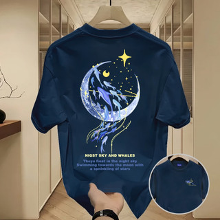 ✨Hàng có sẵn✨WASSUP Blue crescent moon flying fish-Áo thun nam mới! 100% cotton, thời trang, Unisex