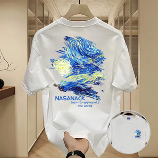✨Hàng có sẵn✨WASSUP Oil Painting Starry Sky-Áo thun nam mới! 100% cotton, thời trang, Unisex