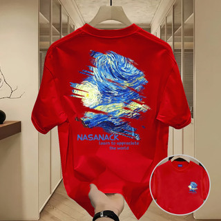 ✨Hàng có sẵn✨WASSUP Oil Painting Starry Sky-Áo thun nam mới! 100% cotton, thời trang, Unisex