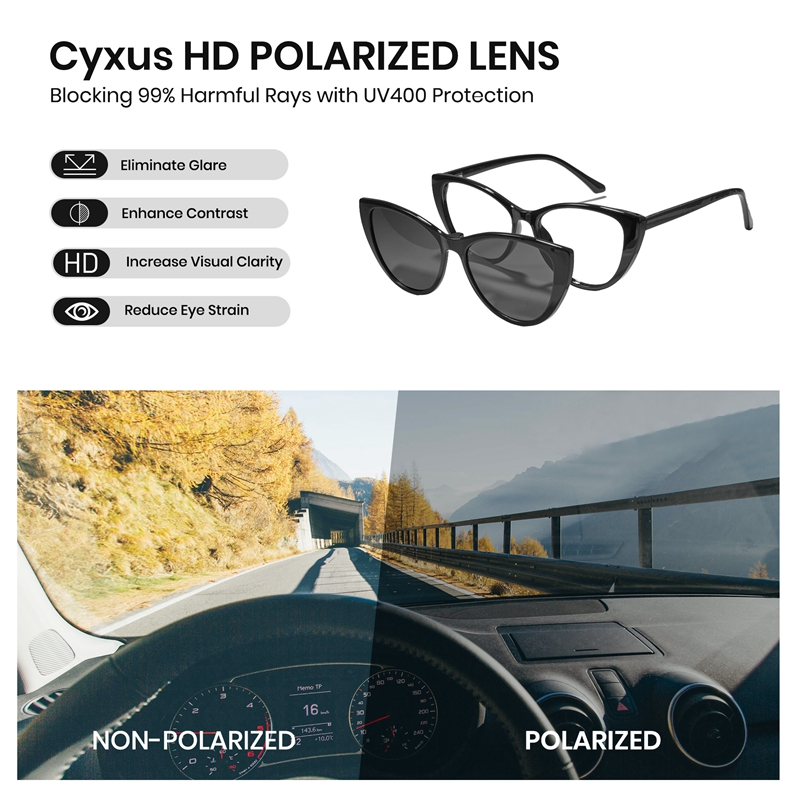 Cyxus Kính Mát Nữ Gọng Mèo TR90 Từ Tính Phân Cực Chống Ánh Sáng Xanh UV400 Bảo Vệ Mắt Toàn Diện P1221