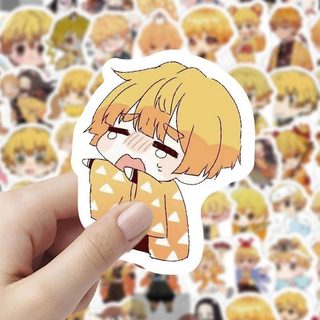 60pc Q Edition Agatsuma Zenitsu Miếng Dán DIY Laptop Điện Thoại Hành Lý Cốc Anime Demon Slayer Miếng Dán
