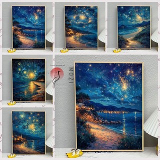 Mozi ✨40 * 50cm / 30 * 40cm Bầu Trời Đầy Sao Biển Tự Làm Tranh Sơn Dầu Kỹ Thuật Số Tranh Tô Màu Tranh Kỹ Thuật Số Làm Đầy Tranh Sơn Màu Tranh Handmade Tranh Sơn Dầu Trang Trí Nhà Cửa