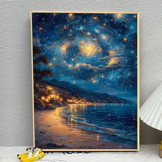 Mozi ✨40 * 50cm / 30 * 40cm Bầu Trời Đầy Sao Biển Tự Làm Tranh Sơn Dầu Kỹ Thuật Số Tranh Tô Màu Tranh Kỹ Thuật Số Làm Đầy Tranh Sơn Màu Tranh Handmade Tranh Sơn Dầu Trang Trí Nhà Cửa