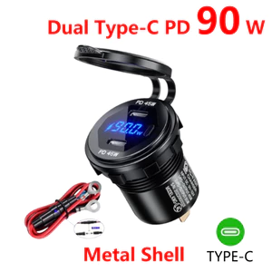 Tẩu Sạc Nhanh 90w Hai Cổng type c 12v 24v Chống Thấm Nước Cho Xe Hơi / Xe Máy / Tàu Thuyền suv rv