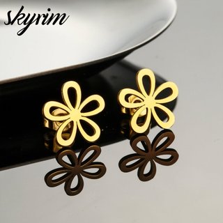 SKYRIM Bông Tai Bằng Thép Không Gỉ Hình Hoa Nữ Trang Sức Thời Trang